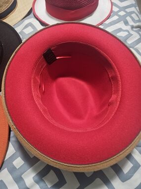 Red Lined Brown Felt Hat - Bold Red Interior